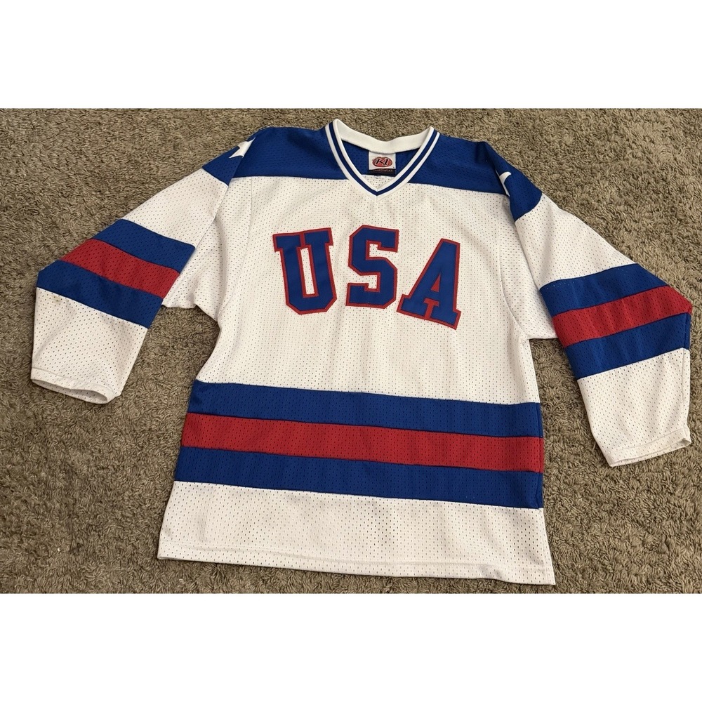 USA 1980 K1 Vintage White Olympic Hockey Jersey  LARGE,